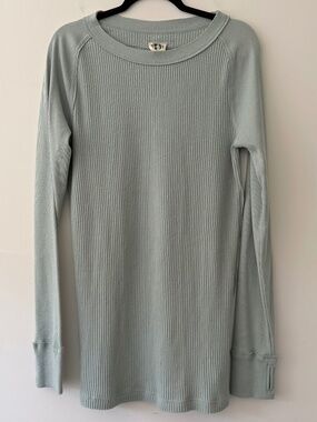 We the Free Honeybee Long Sleeve Thermal Sage Green Waffle Rib Knit Thumb Hole